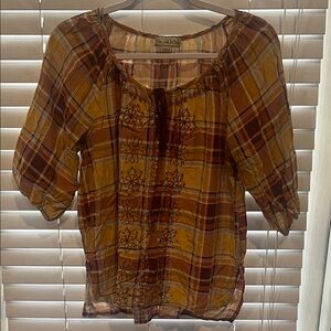 Live and Let Live Yellow and Brown Plaid Blouse